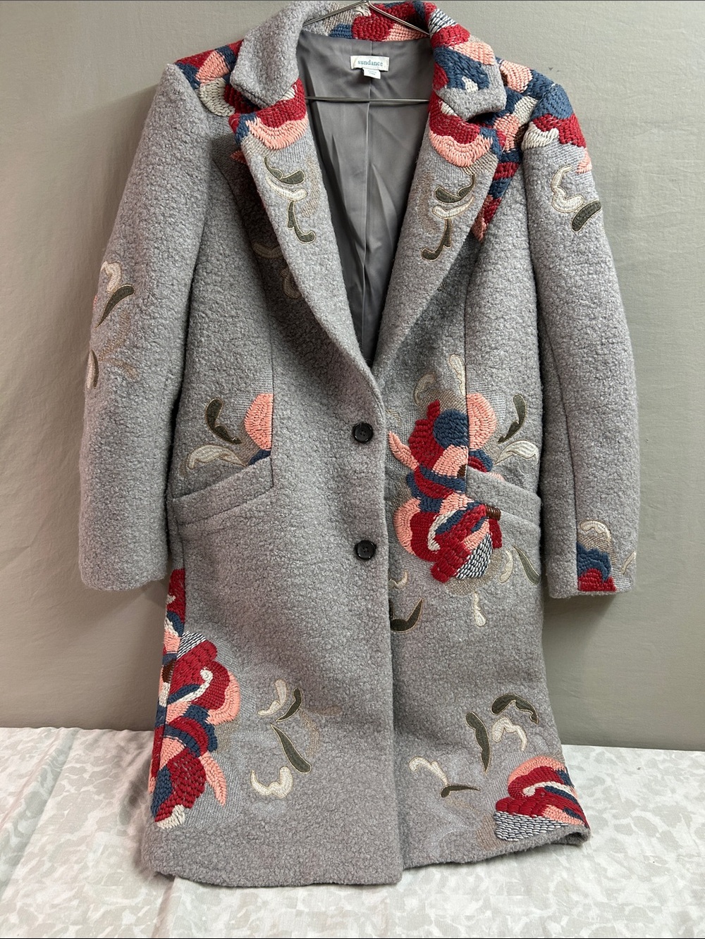 Sundance Tatiana Wool Blend Embroidered Coat Medium